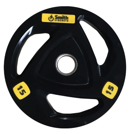 Диск для штанги Smith c 3-м хватом, обрезиненный 15 кг.