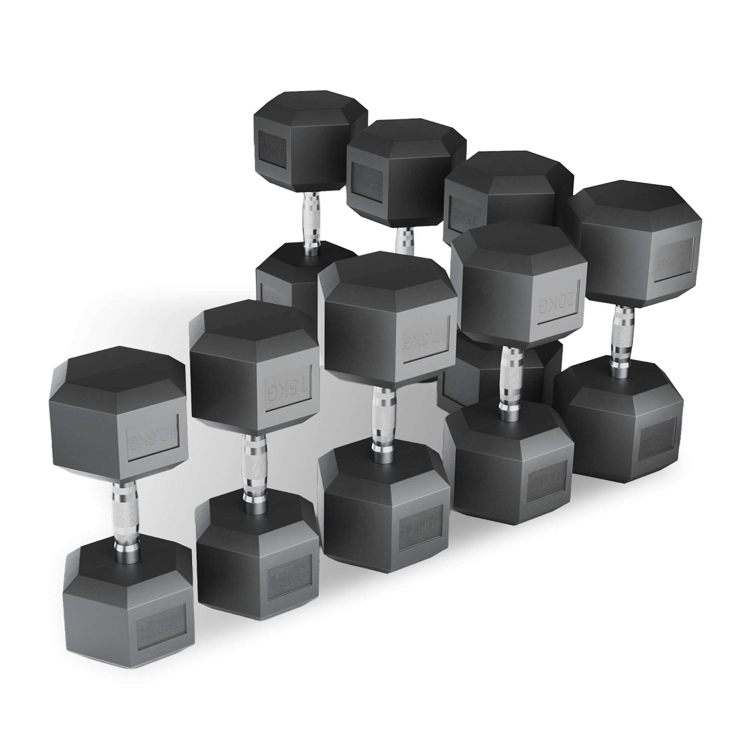 Ряд гантелей гексагональных UNIX Fit обрезиненных от 12,5 до 30 кг