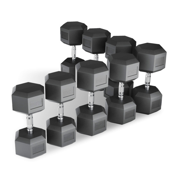 Ряд гантелей гексагональных UNIX Fit обрезиненных от 12,5 до 30 кг