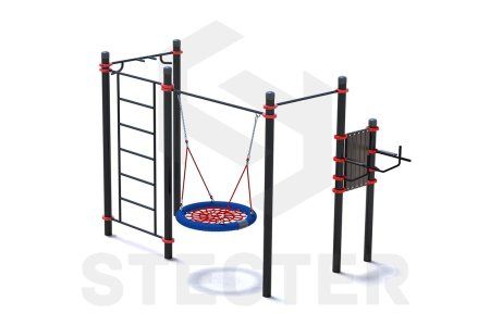 Уличный комплекс из стойки для пресса, качели Гнездо, шведской стенки и турника Мультихват