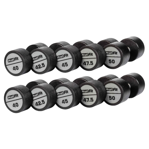 Гантельный ряд полиуретановый (шаг 2,5 кг, 5 пар) PROFI-FIT 40-50 кг