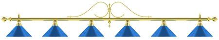 Лампа на шесть плафона «Classic Blue Light» (витая золотистая штанга, синий плафон D35см)