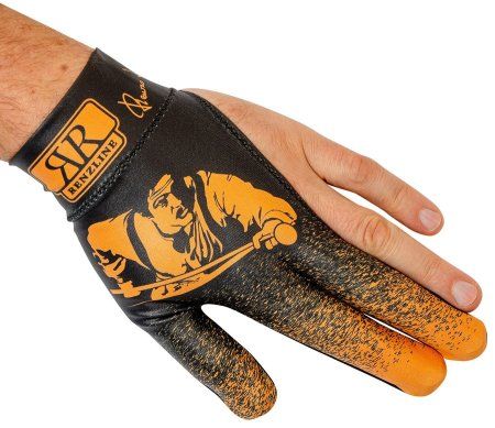 Бильярдная перчатка на левую руку черно-оранжевая линейка аксессуаров Renzline коллекция Renzo Longoni Player