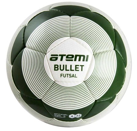 Мяч футбольный Atemi BULLET FUTSAL, PU, бел/зел, р.4, окруж 62-64