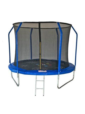 Батут SportElite GAME фиберглас с принтом защитной сеткой внутрь с лестницей 10FT