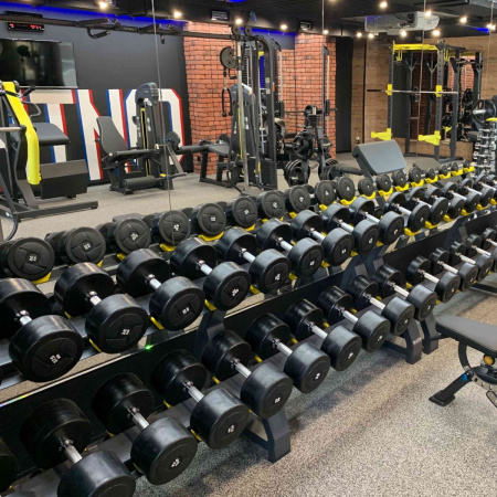 A2215-10 Стойка для гантелей (на 10 пар, желтые ложементы) ТАНГЕН