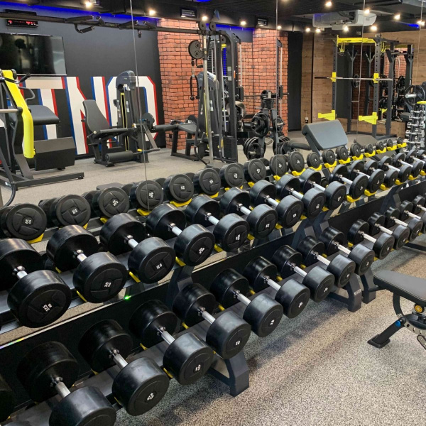 A2215-10 Стойка для гантелей (на 10 пар, желтые ложементы) ТАНГЕН