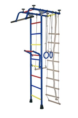 Спортивный комплекс Крепыш Т-образный с навесным турником (Синий/ПВХ/Разноцветные)
