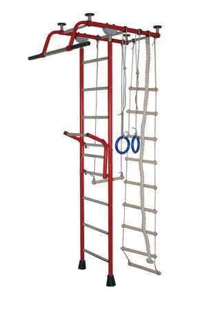 Спортивный комплекс Крепыш Т-образный с навесным турником (Бордовый/Металл/Хром)