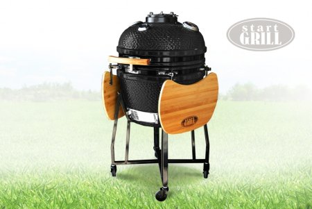Керамический гриль-барбекю с окошком 22 дюйма (черный) (57см) с чехлом