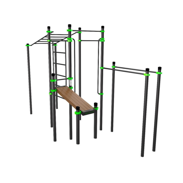 W237 Воркаут (рукоход, швед. стенка, 2 переклад., переклад. верт., накл. скамья, брусья) ZAVODSPORTA