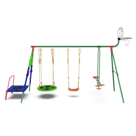 Детский комплекс DFC MULTIPLAY качели: планер, верёвочные, гнездо; мини-батут и баскетбольный щит