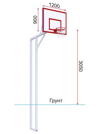Баскетбольная стойка двухопорная с щитом 1200х900 мм из фанеры на метал. каркасе и усиленным кольцом