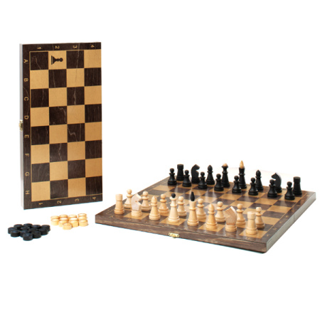 Шахматы + шашки малые венге рисунок золото "Объедовские"