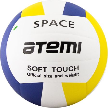 Мяч волейбольный Atemi SPACE, синтетическая кожа PU Soft, 18 п, бел/желт/син, клееный, окруж 65-67