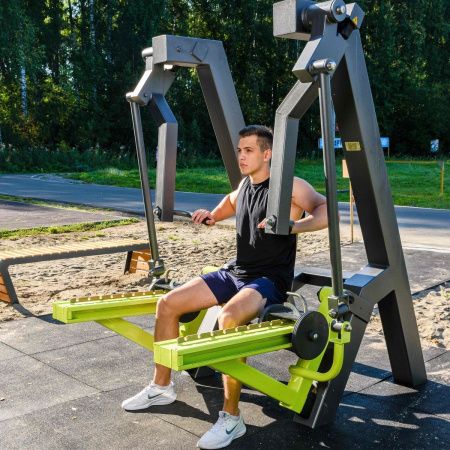 P-1812.1 Уличный тренажер Жим сидя с переменной нагрузкой ZAVODSPORTA