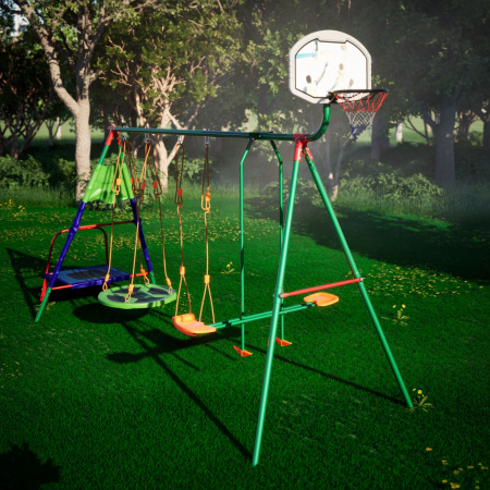 Детский комплекс с батутом и баскетболом DFC MTB-01 (два короба)