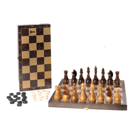 Шахматы + шашки малые венге рисунок золото с гроссмейстерской доской Классик