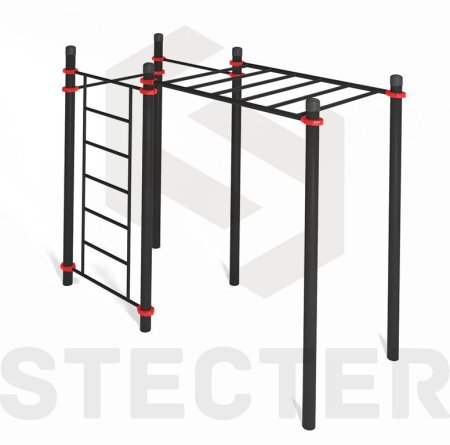 Комплекс для воркаута с рукоходом, шведской стенкой и двумя турниками - 108 мм (алюминий)