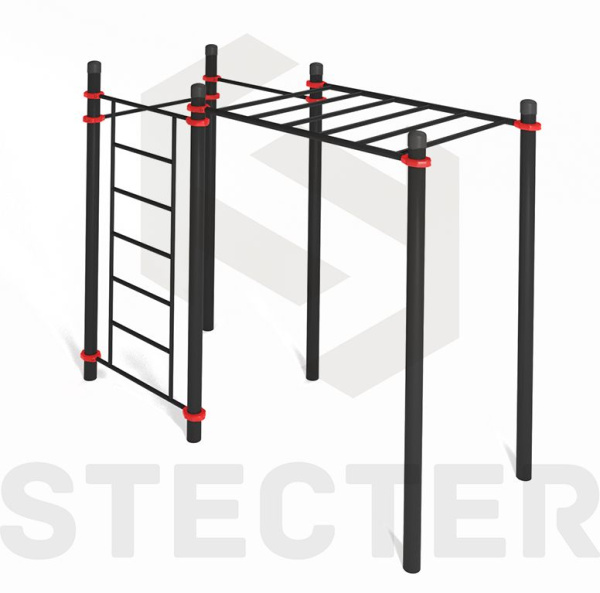 Комплекс для воркаута с рукоходом, шведской стенкой и двумя турниками - 108 мм (алюминий)