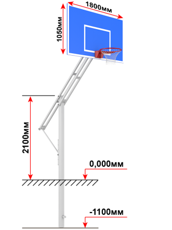 Баскетбольная уличная стойка (стационарная) с регулировкой высоты кольца, щит из фанеры 1800х1050 мм