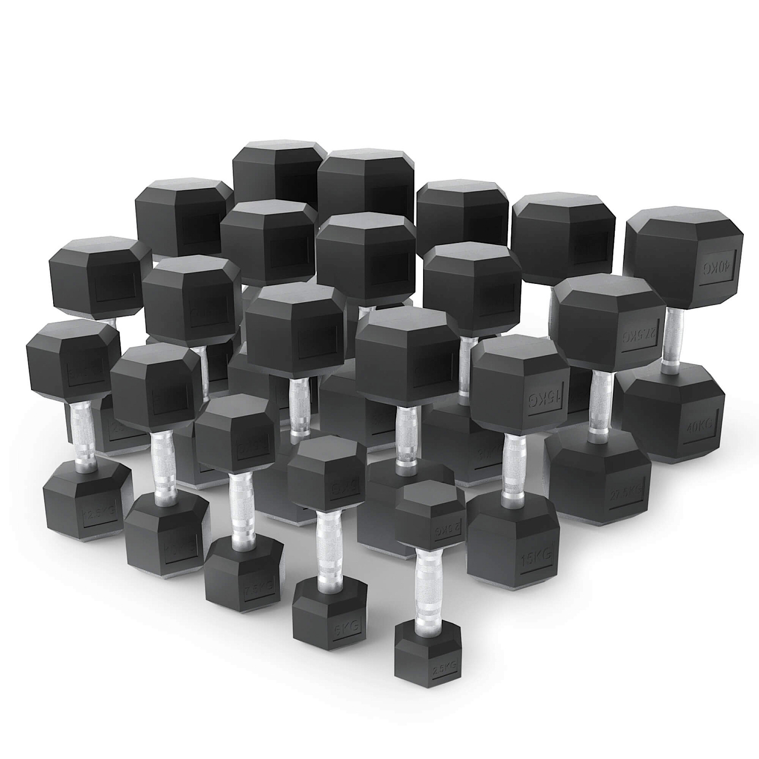 Ряд гантелей гексагональных UNIX Fit обрезиненные от 2,5 до 50 кг