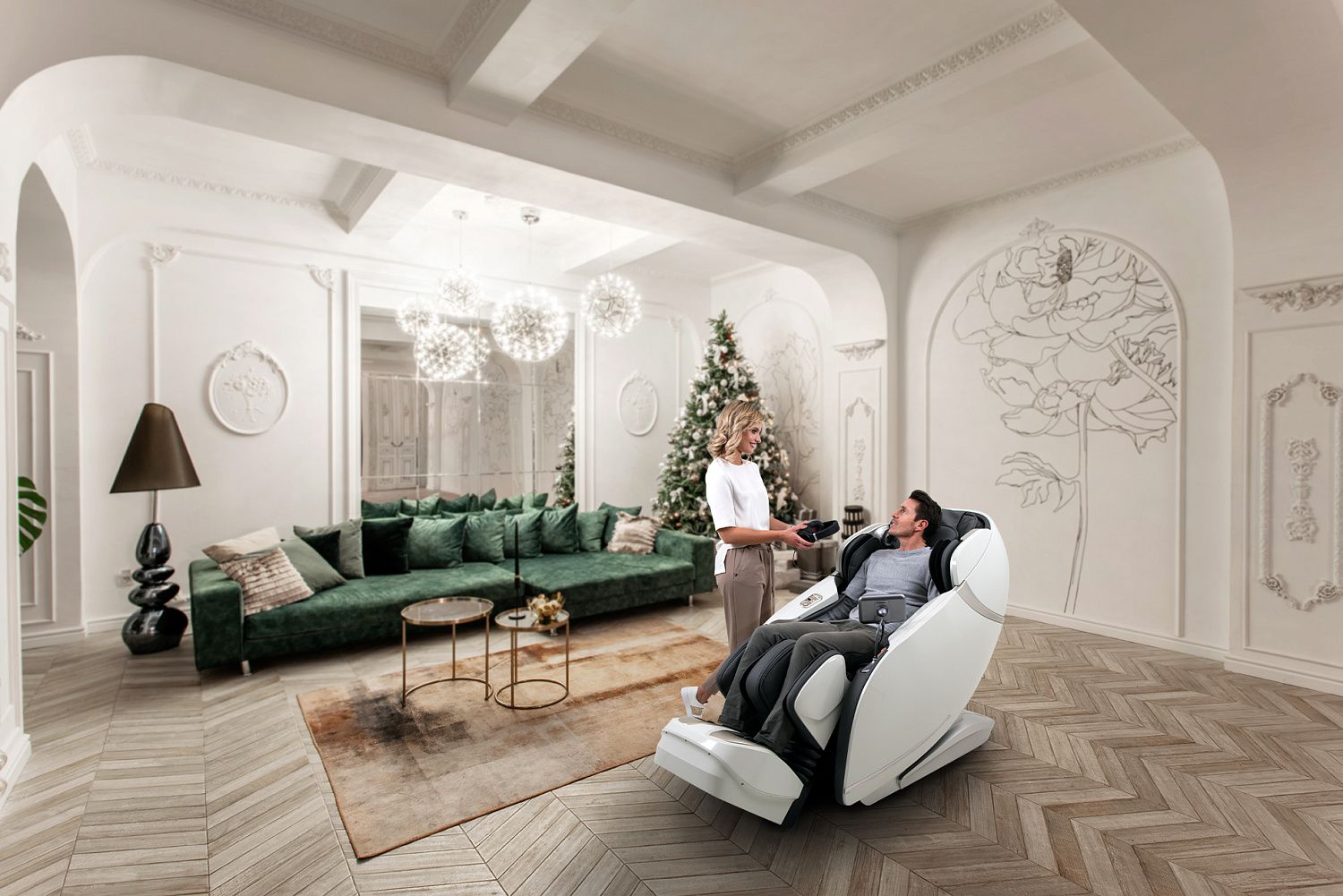 Массажное кресло Skyliner 2 white grey
