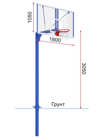 Баскетбольная стойка разборная одноопорная с проф. щитом 1800х1050 мм из оргстекла 15 мм и усиленным кольцом