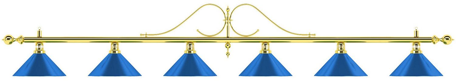 Лампа на шесть плафона «Classic Blue Light» (витая золотистая штанга, синий плафон D35см)