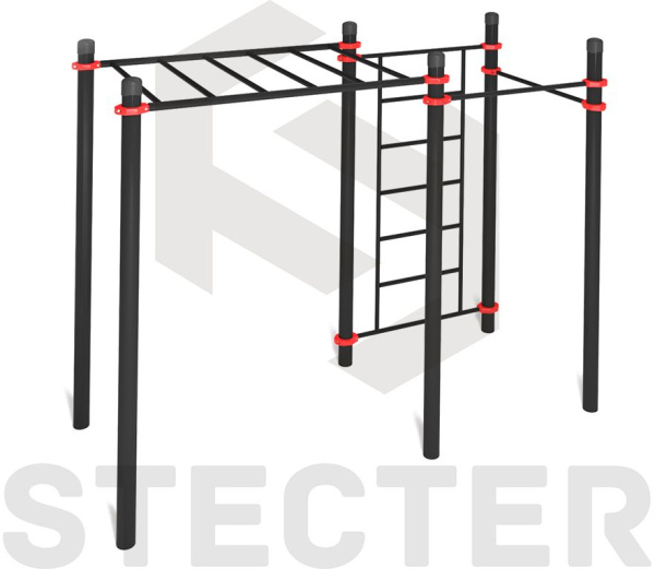 Комплекс для воркаута с рукоходом, шведской стенкой и двумя турниками - 108 мм (алюминий)