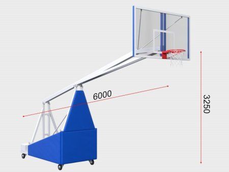 Баскетбольная стойка мобильная игровая с щитом 1800 х 1050 мм из оргстекла 10 мм (вынос 3,25 м)