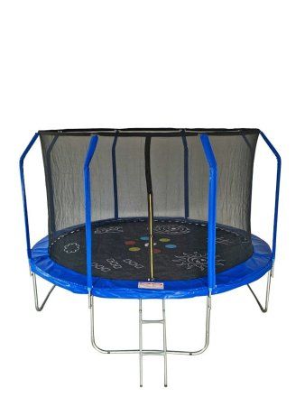 Батут SportElite GAME фиберглас с принтом защитной сеткой внутрь с лестницей 12FT