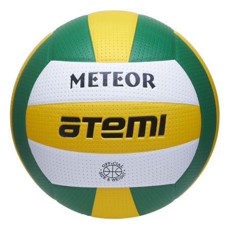 Мяч волейбольный Atemi METEOR, синтетическая кожа PVC, 18 п, зел.-жёлт.-бел., клееный, окруж 65-67