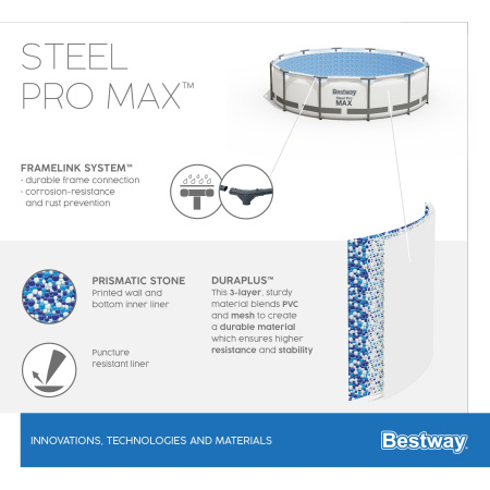 Каркасный бассейн Bestway Steel Pro Max 56950 (427x107см, с фильтр-насосом, лестницей и тентом)