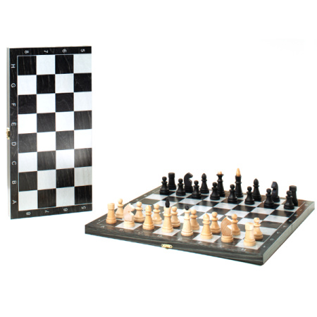 Шахматы обиходные "Объедовские" с малой деревянной черной доской рисунок серебро "Классик"