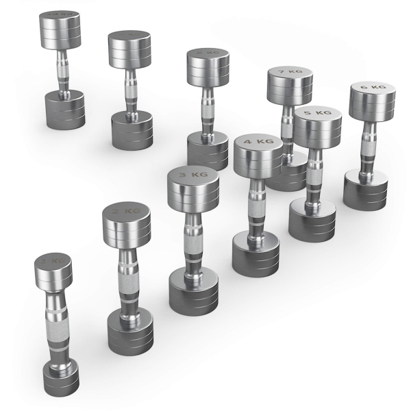 Ряд гантелей круглых UNIX Fit хромированных от 1 до 10 кг