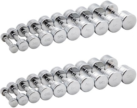 Гантельный ряд хромированный (шаг 1 кг, 10 пар) PROFI-FIT 1-10 кг