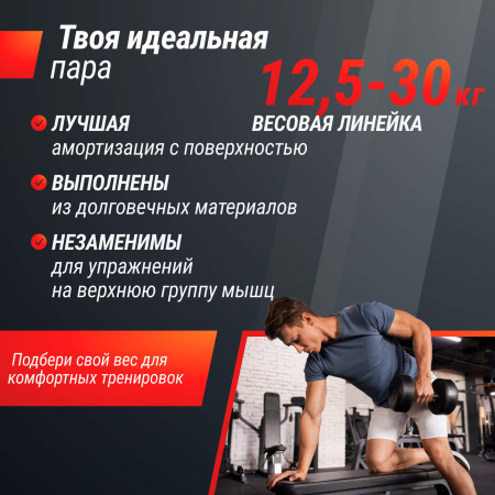 Ряд гантелей круглых UNIX Fit PRO обрезиненных от 12,5 до 30 кг