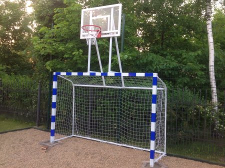 Ворота гандбольные для улицы с баскетбольным щитом из оргстекла