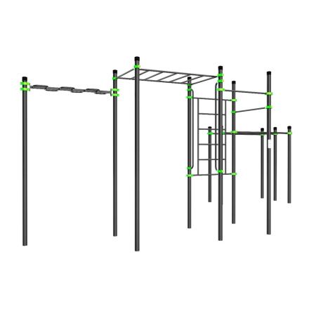 W229 Воркаут (рукоход змеевик и клас., швед стенка, 2 перекладины, брусья двойные) ZAVODSPORTA