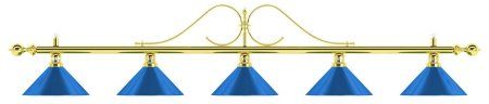 Лампа на пять плафонов «Classic Blue Light» (витая золотистая штанга, синий плафон D35см)
