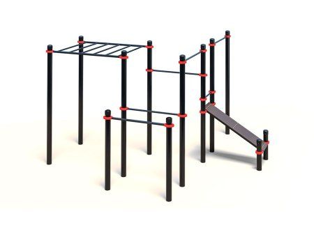 Комплекс из рукохода, брусьев, турников и наклонной лавки для пресса (PAW-54)