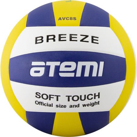 Мяч волейбольный Atemi BREEZE, синтетическая кожа Microfiber,син.-жёлт.-бел,18 п,клееный,окруж 65-67