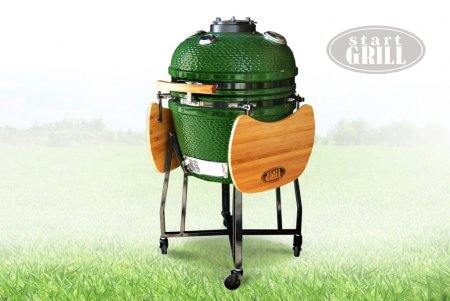Керамический гриль-барбекю с окошком 22 дюйма (зеленый) (57см) c чехлом