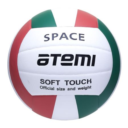 Мяч волейбольный Atemi SPACE, синтетическая кожа PU Soft, 18 п, зел/бел/красн, клееный, окруж 65-67