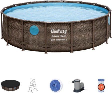 Каркасный бассейн Bestway Power Steel Swim Vista 56725 (488x122, с фильтр-насосом и лестницей)