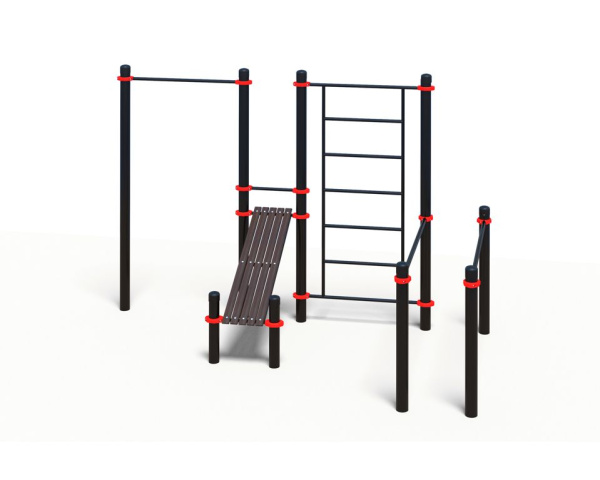 Комплекс из брусьев, турника, шведской стенки и наклонной лавки для пресса (PAW-60) - 108 мм (алюминий)