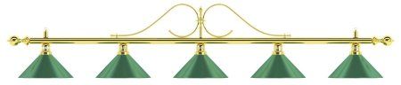 Лампа на пять плафонов «Classic» (витая золотистая штанга, зеленый плафон D35см)